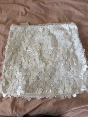 White Sequin Mini Skirt - Women's Party Skirt